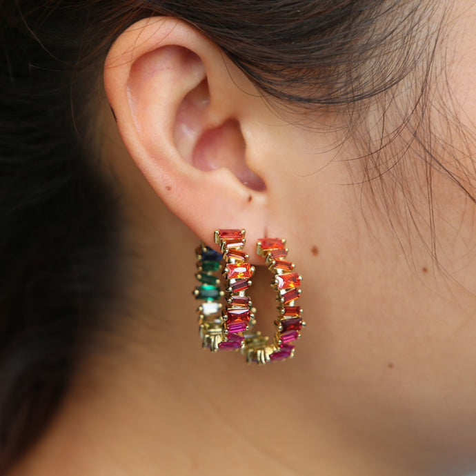 Colorful Gem Earring Hoops