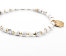 Load image into Gallery viewer, Handmade Adjustable White Marble Strand Gold Lace Beaded Bracelet