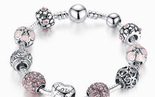 Load image into Gallery viewer, Anitique Style Bangle Silver CZ Charm Bracelet