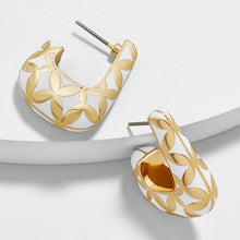 Load image into Gallery viewer, White and Gold Bold Small Hoop Geo Painted Earrings